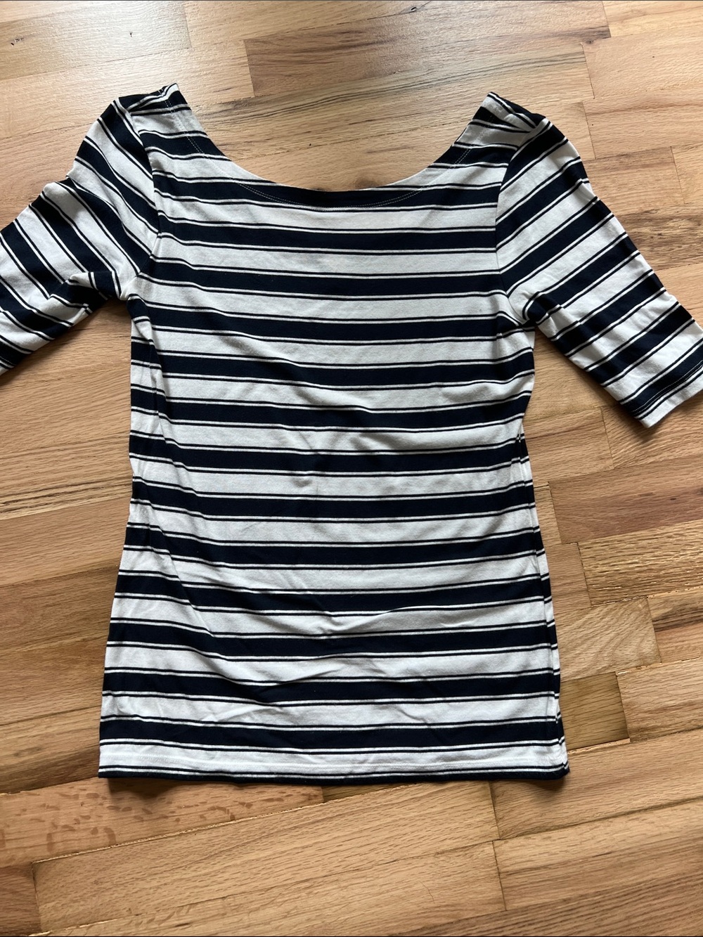 Banana Republic Navy and White Striped Boatneck Tee